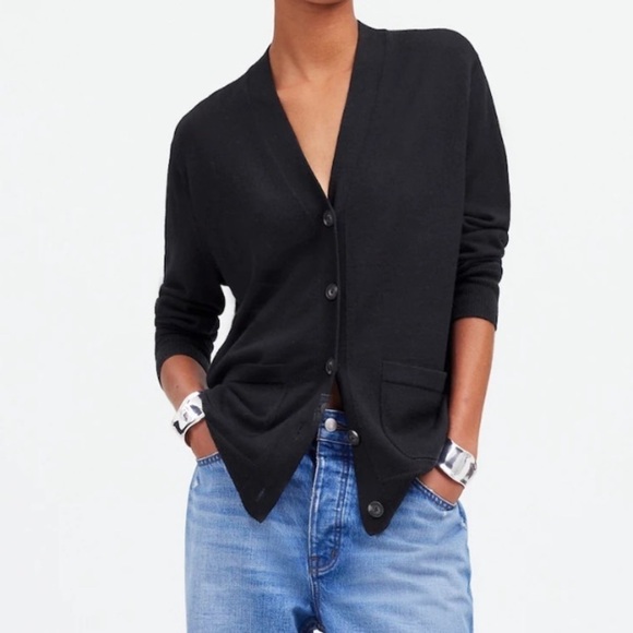 Madewell Merino Wool Boyfriend Cardigan in True Black size XXS NWT NS666 - Picture 2 of 13